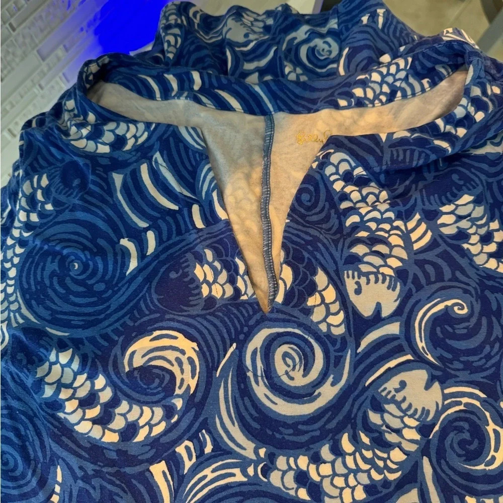 Lilly Pulitzer Sophiletta 3/4 Sleeve V neck Mini Dress Bold Blue Fish Size Small - Picture 5 of 13